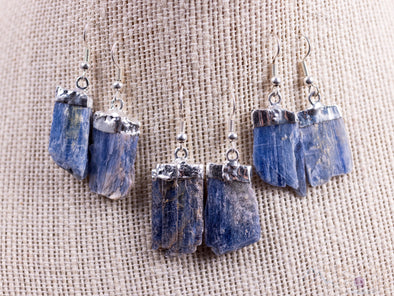 Raw BLUE KYANITE Crystal Earrings - Silver Plated Gemstones, Metaphysical Chakra Dangle Jewelry, E0133-Throwin Stones