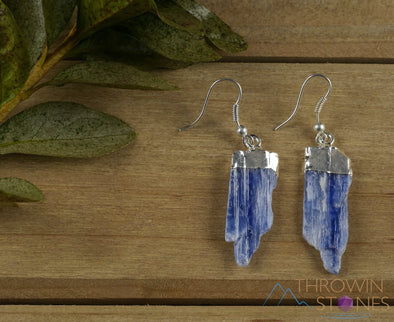 Raw BLUE KYANITE Crystal Earrings - Silver Plated Gemstones, Metaphysical Chakra Dangle Jewelry, E0133-Throwin Stones