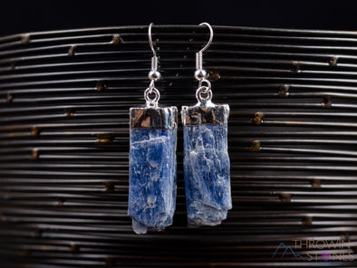 Raw BLUE KYANITE Crystal Earrings - Silver Plated Gemstones, Metaphysical Chakra Dangle Jewelry, E0133-Throwin Stones