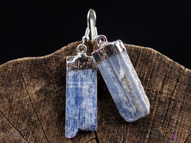 Raw BLUE KYANITE Crystal Earrings - Silver Plated Gemstones, Metaphysical Chakra Dangle Jewelry, E0133-Throwin Stones