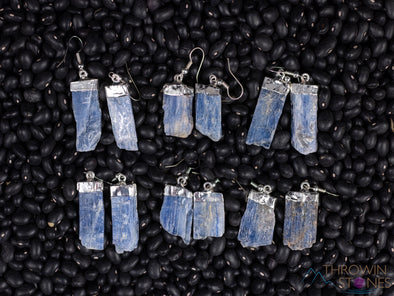Raw BLUE KYANITE Crystal Earrings - Silver Plated Gemstones, Metaphysical Chakra Dangle Jewelry, E0133-Throwin Stones