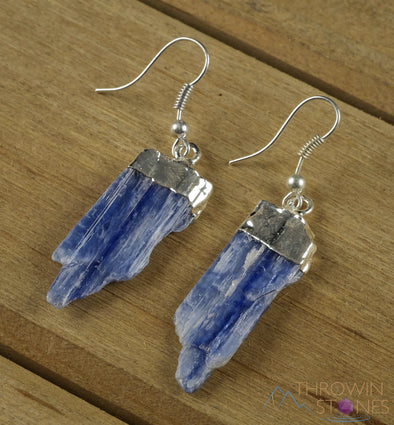 Raw BLUE KYANITE Crystal Earrings - Silver Plated Gemstones, Metaphysical Chakra Dangle Jewelry, E0133-Throwin Stones