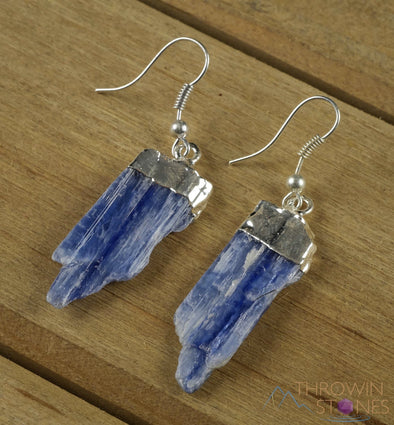 Raw BLUE KYANITE Crystal Earrings - Silver - Raw Gemstone Earrings, Dangle Earrings, Handmade Jewelry, E0133-Throwin Stones