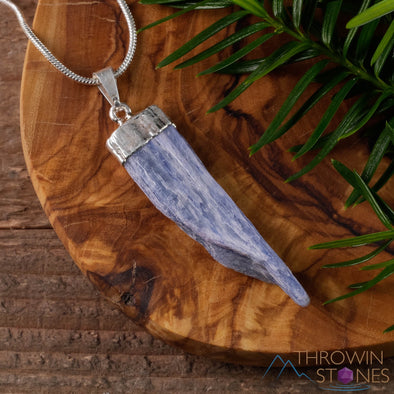 Raw BLUE KYANITE Crystal Pendant - Raw Crystal Necklace, Electroplated Jewelry, Healing Stones, E0143-Throwin Stones