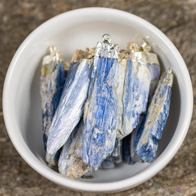 Raw BLUE KYANITE Crystal Pendant - Raw Crystal Necklace, Electroplated Jewelry, Healing Stones, E0143-Throwin Stones