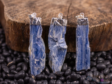Raw BLUE KYANITE Crystal Pendant - Raw Crystal Necklace, Electroplated Jewelry, Healing Stones, E0143-Throwin Stones