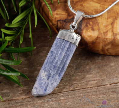 Raw BLUE KYANITE Crystal Pendant - Raw Crystal Necklace, Electroplated Jewelry, Healing Stones, E0143-Throwin Stones