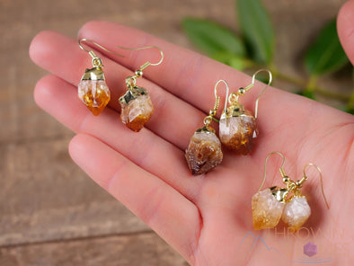 Raw CITRINE Crystal Earrings - Gold - Raw Gemstone Earrings, Dangle Earrings, Birthstone Earrings, Handmade Jewelry, E1189-Throwin Stones
