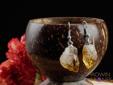 Raw CITRINE Crystal Earrings - Raw Gemstone Earrings, Dangle Earrings, Birthstone Earrings, Handmade Jewelry, E1264-Throwin Stones