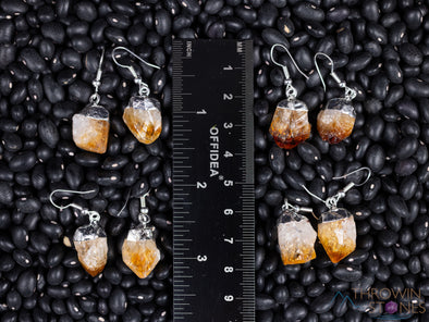 Raw CITRINE Crystal Earrings - Silver Plated Rough Gemstone Point Dangle Birthstone Jewelry, E0261-Throwin Stones