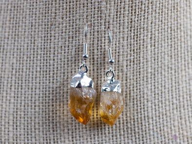 Raw CITRINE Crystal Earrings - Silver Plated Rough Gemstone Point Dangle Birthstone Jewelry, E0261-Throwin Stones