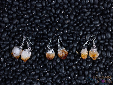 Raw CITRINE Crystal Earrings - Silver Plated Rough Gemstone Point Dangle Birthstone Jewelry, E0261-Throwin Stones