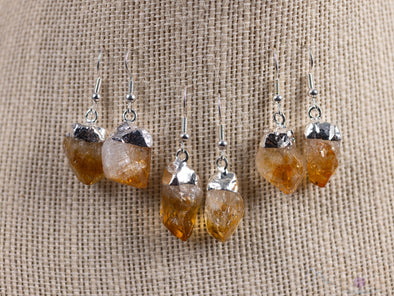 Raw CITRINE Crystal Earrings - Silver Plated Rough Gemstone Point Dangle Birthstone Jewelry, E0261-Throwin Stones