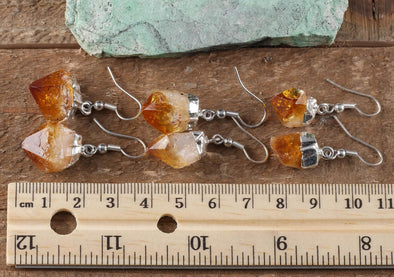Raw CITRINE Crystal Earrings - Silver Plated Rough Gemstone Point Dangle Birthstone Jewelry, E0261-Throwin Stones