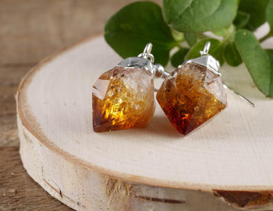 Raw CITRINE Crystal Earrings - Silver Plated Rough Gemstone Point Dangle Birthstone Jewelry, E0261-Throwin Stones
