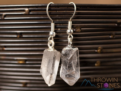 Raw CLEAR QUARTZ Crystal Earrings - Crystal Points, Raw Gemstone Earrings, Dangle Earrings, Handmade Jewelry, E1380-Throwin Stones
