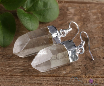 Raw CLEAR QUARTZ Crystal Earrings - Silver - Raw Gemstone Earrings, Dangle Earrings, Handmade Jewelry, E0260-Throwin Stones
