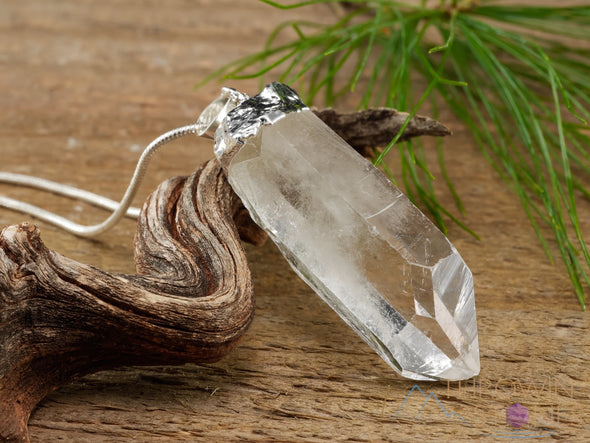 Raw CLEAR QUARTZ Crystal Pendant - Gemstone Handmade Jewelry, Healing Crystals and Stones, Gift for Him, E0904-Throwin Stones