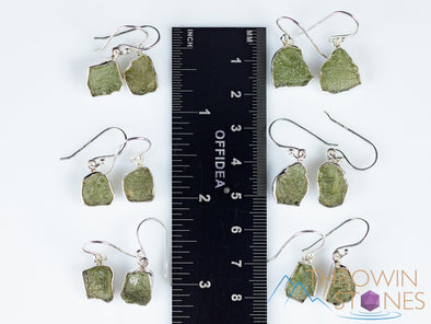 Raw MOLDAVITE Earrings - Sterling Silver, Plain Bezel - Moldavite Crystal, Dangle Earrings, Genuine Moldavite Jewelry, E2162-Throwin Stones
