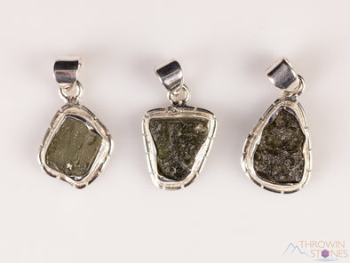 Raw MOLDAVITE Pendant - Sterling Silver, Engraved Bezel - Real Moldavite Pendant, Moldavite Jewelry with Certification, E2174-Throwin Stones