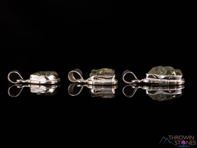 Raw MOLDAVITE Pendant - Sterling Silver, Engraved Bezel - Real Moldavite Pendant, Moldavite Jewelry with Certification, E2174-Throwin Stones