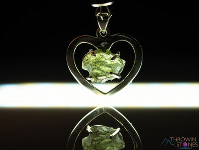 Raw MOLDAVITE Pendant - Sterling Silver, Heart Charm - Real Moldavite Pendant, Moldavite Jewelry with Certification, E2176-Throwin Stones