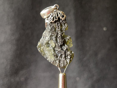 Raw MOLDAVITE Pendant - Sterling Silver, Leaf Bail - Moldavite Necklace Pendant, Genuine Moldavite Jewelry, 44588-Throwin Stones