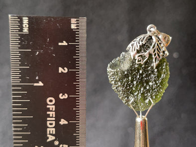Raw MOLDAVITE Pendant - Sterling Silver, Leaf Bail - Moldavite Necklace Pendant, Genuine Moldavite Jewelry, 44595-Throwin Stones
