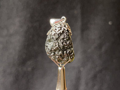 Raw MOLDAVITE Pendant - Sterling Silver, Leaf Bail - Moldavite Necklace Pendant, Genuine Moldavite Jewelry, 44596-Throwin Stones