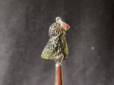 Raw MOLDAVITE Pendant - Sterling Silver, Leaf Bail - Moldavite Necklace Pendant, Genuine Moldavite Jewelry, 44601-Throwin Stones