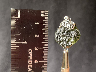 Raw MOLDAVITE Pendant - Sterling Silver, Leaf Bail - Moldavite Necklace Pendant, Genuine Moldavite Jewelry, 44602-Throwin Stones