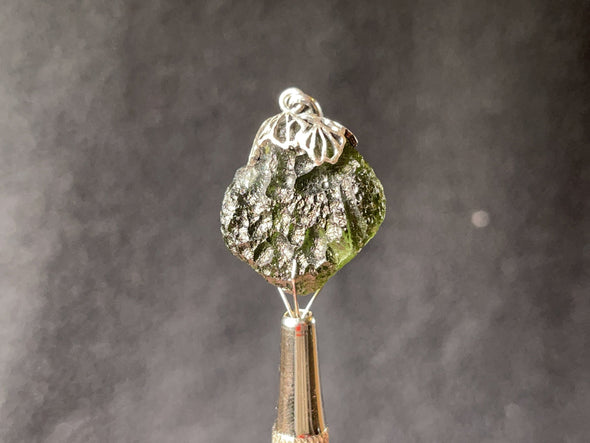 Raw MOLDAVITE Pendant - Sterling Silver, Leaf Bail - Moldavite Necklace Pendant, Genuine Moldavite Jewelry, 44602-Throwin Stones