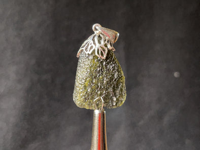 Raw MOLDAVITE Pendant - Sterling Silver, Leaf Bail - Moldavite Necklace Pendant, Genuine Moldavite Jewelry, 44609-Throwin Stones
