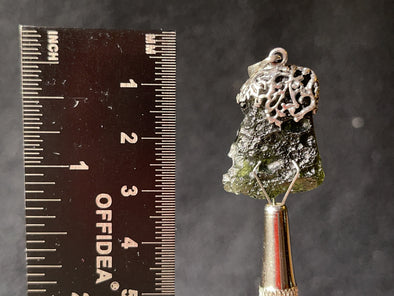 Raw MOLDAVITE Pendant - Sterling Silver, Leaf Bail - Moldavite Necklace Pendant, Genuine Moldavite Jewelry, 44611-Throwin Stones