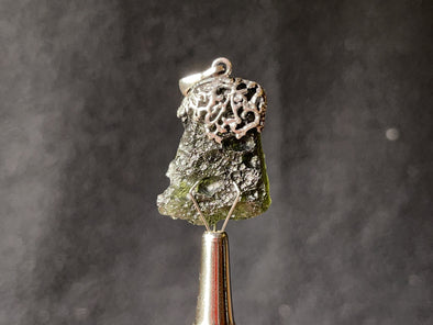 Raw MOLDAVITE Pendant - Sterling Silver, Leaf Bail - Moldavite Necklace Pendant, Genuine Moldavite Jewelry, 44611-Throwin Stones