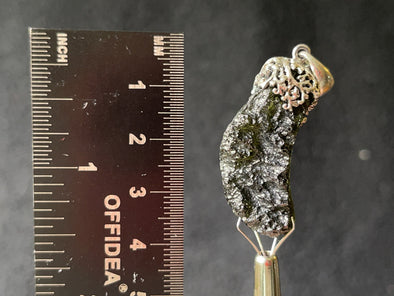 Raw MOLDAVITE Pendant - Sterling Silver, Leaf Bail - Moldavite Necklace Pendant, Pure Moldavite Jewelry, 44592-Throwin Stones