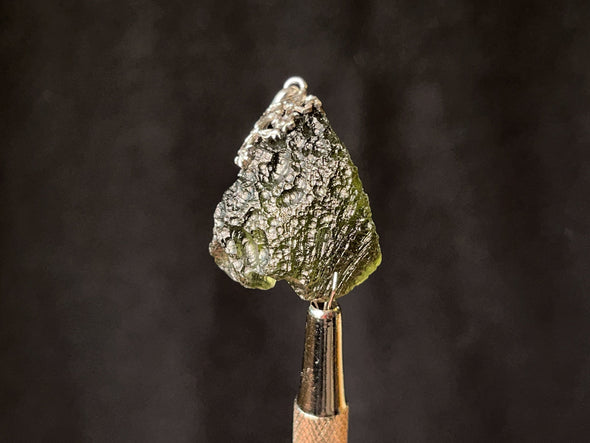 Raw MOLDAVITE Pendant - Sterling Silver, Leaf Bail - Real Moldavite Pendant, Moldavite Jewelry with Certification, 44512-Throwin Stones