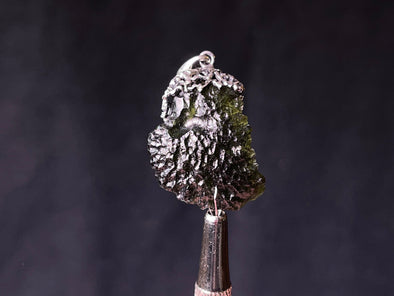 Raw MOLDAVITE Pendant - Sterling Silver, Leaf Bail - Real Moldavite Pendant, Moldavite Jewelry with Certification, 44549-Throwin Stones