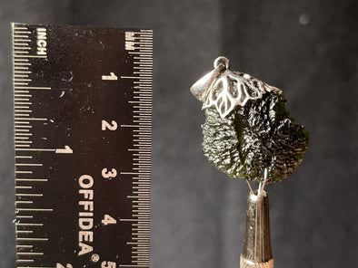 Raw MOLDAVITE Pendant - Sterling Silver, Leaf Bail - Real Moldavite Pendant, Moldavite Jewelry with Certification, 44565-Throwin Stones