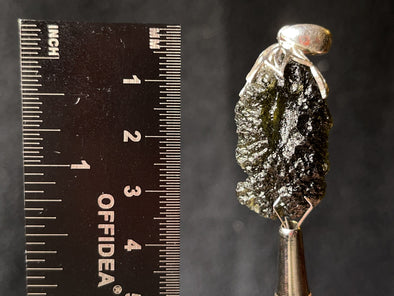 Raw MOLDAVITE Pendant - Sterling Silver, Leaf Bail - Real Moldavite Pendant, Moldavite Jewelry with Certification, 44569-Throwin Stones