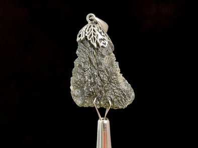 Raw MOLDAVITE Pendant - Sterling Silver, Leaf Bail - Real Moldavite Pendant, Moldavite Jewelry with Certification, 47935-Throwin Stones