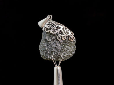 Raw MOLDAVITE Pendant - Sterling Silver, Leaf Bail - Real Moldavite Pendant, Moldavite Jewelry with Certification, 47936-Throwin Stones