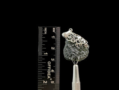 Raw MOLDAVITE Pendant - Sterling Silver, Leaf Bail - Real Moldavite Pendant, Moldavite Jewelry with Certification, 47936-Throwin Stones