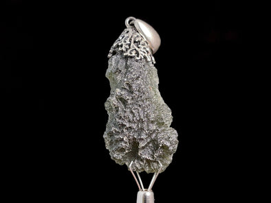 Raw MOLDAVITE Pendant - Sterling Silver, Leaf Bail - Real Moldavite Pendant, Moldavite Jewelry with Certification, 47951-Throwin Stones