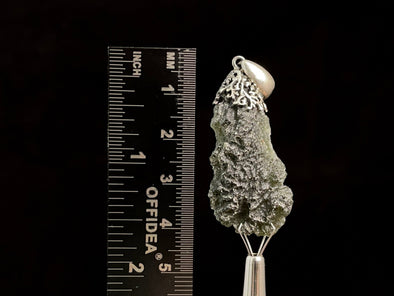 Raw MOLDAVITE Pendant - Sterling Silver, Leaf Bail - Real Moldavite Pendant, Moldavite Jewelry with Certification, 47951-Throwin Stones