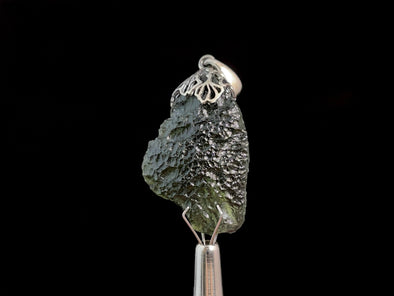 Raw MOLDAVITE Pendant - Sterling Silver, Leaf Bail - Real Moldavite Pendant, Moldavite Jewelry with Certification, 47957-Throwin Stones