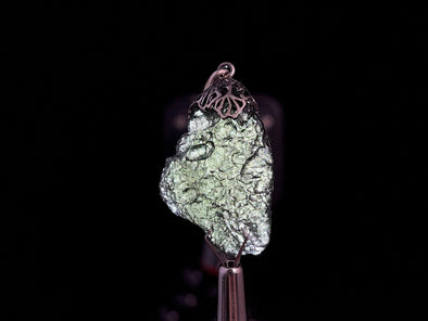 Raw MOLDAVITE Pendant - Sterling Silver, Leaf Bail - Real Moldavite Pendant, Moldavite Jewelry with Certification, 47957-Throwin Stones