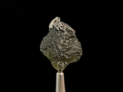 Raw MOLDAVITE Pendant - Sterling Silver, Leaf Bail - Real Moldavite Pendant, Moldavite Jewelry with Certification, 47971-Throwin Stones