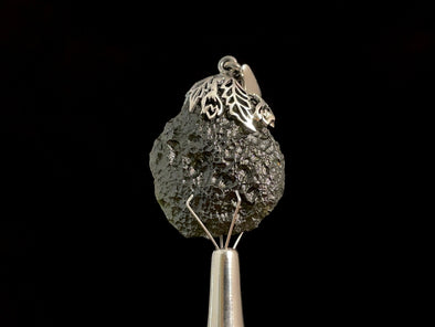 Raw MOLDAVITE Pendant - Sterling Silver, Leaf Bail - Real Moldavite Pendant, Moldavite Jewelry with Certification, 47972-Throwin Stones