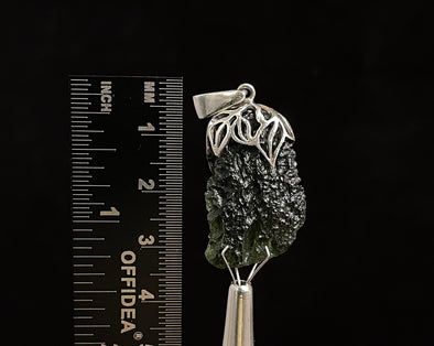 Raw MOLDAVITE Pendant - Sterling Silver, Leaf Bail - Real Moldavite Pendant, Moldavite Jewelry with Certification, 49700-Throwin Stones